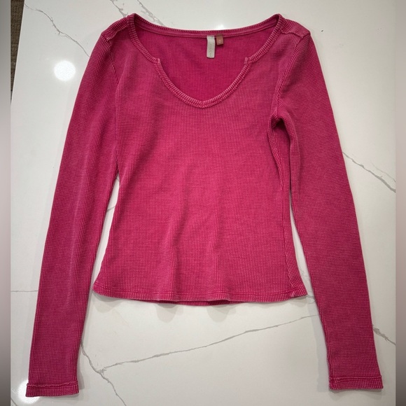 Anthropologie Pilcro Notched Waffle Thermal Long Sleeve Top Spring Vacation - Picture 5 of 6